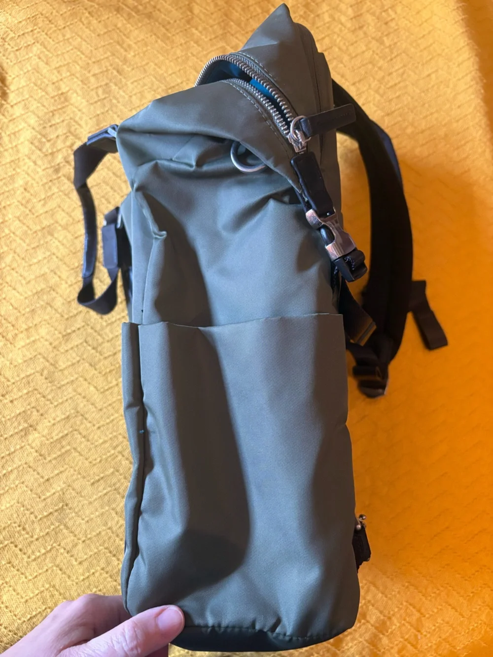 Samsonite Olive Green Backpack with Bright Pink Strap